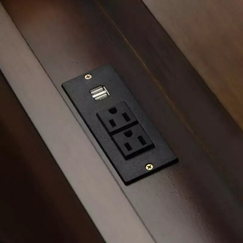 Scrivania Lisa da 60" Marrone Invecchiato Naturale - : Design Contemporaneo, Porta USB, 3 Cassetti, Ferramenta in Bronzo