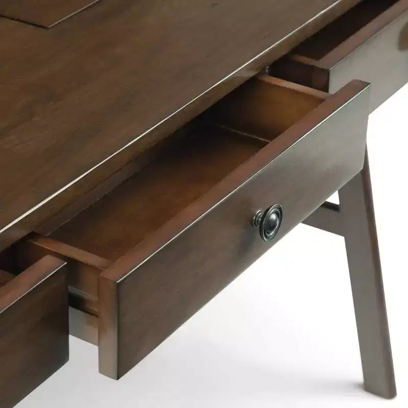 Scrivania Lisa da 60" Marrone Invecchiato Naturale - : Design Contemporaneo, Porta USB, 3 Cassetti, Ferramenta in Bronzo