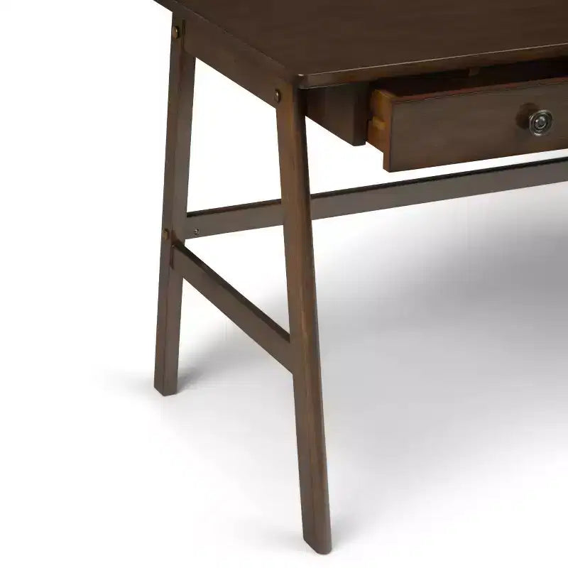 Scrivania Lisa da 60" Marrone Invecchiato Naturale - : Design Contemporaneo, Porta USB, 3 Cassetti, Ferramenta in Bronzo