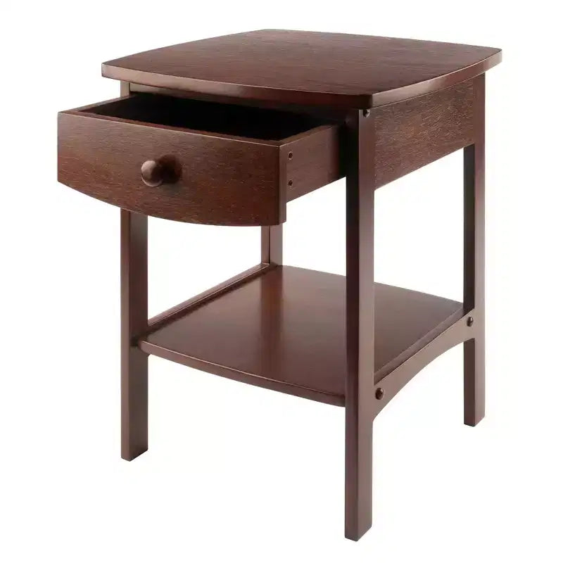 Winsome End Table Noce: Telaio in legno massello, piano in MDF, tavolino rettangolare con ripiano e cassetto