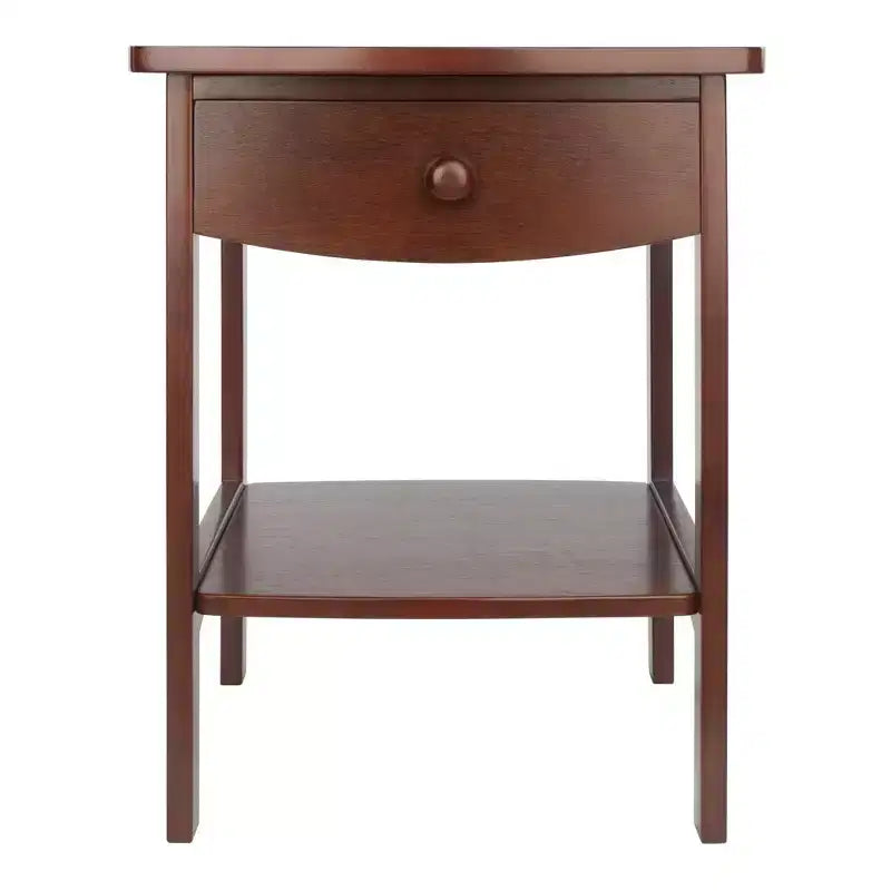 Winsome End Table Noce: Telaio in legno massello, piano in MDF, tavolino rettangolare con ripiano e cassetto