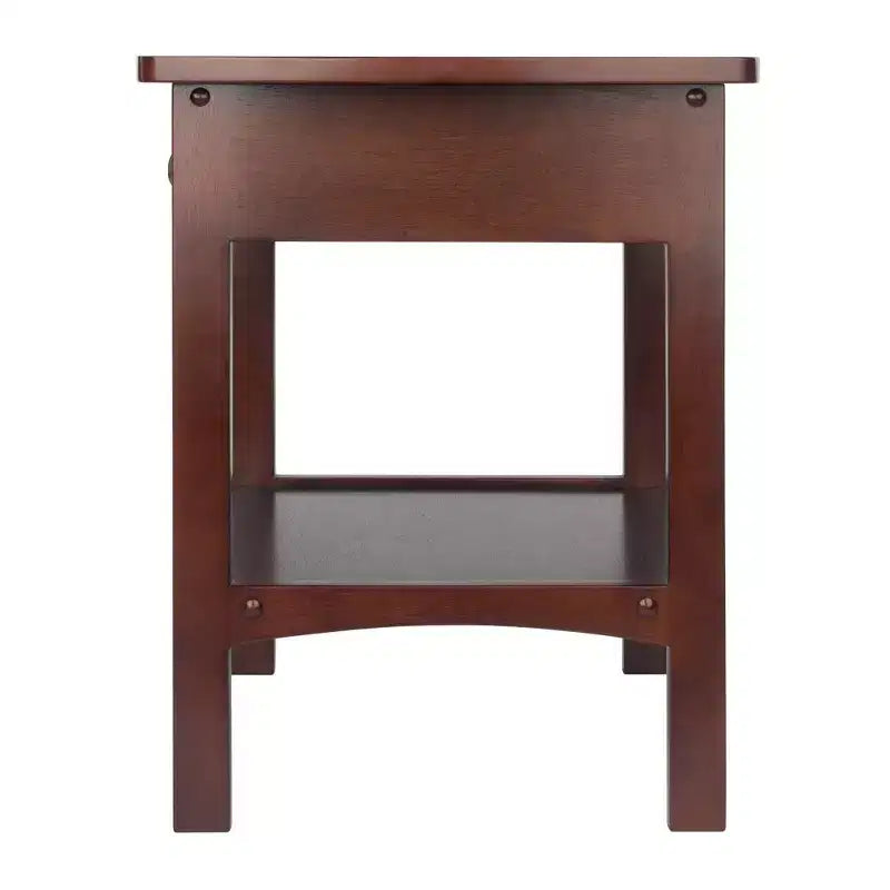 Winsome End Table Noce: Telaio in legno massello, piano in MDF, tavolino rettangolare con ripiano e cassetto