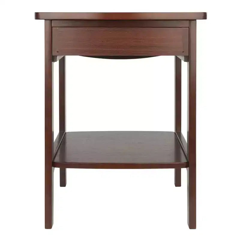 Winsome End Table Noce: Telaio in legno massello, piano in MDF, tavolino rettangolare con ripiano e cassetto