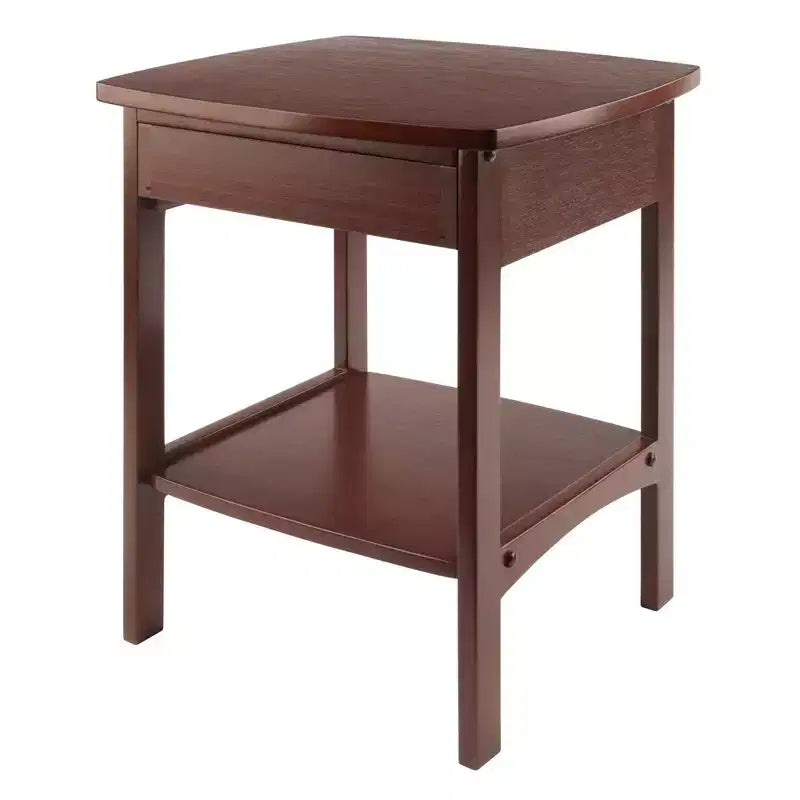 Winsome End Table Noce: Telaio in legno massello, piano in MDF, tavolino rettangolare con ripiano e cassetto