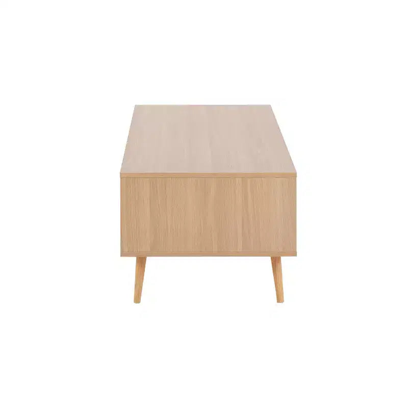 Tavolino da Salotto: Rettangolare Moderno Bianco con Cassetti e Ripiani, Struttura in Composito di Legno, Mobili da Salotto