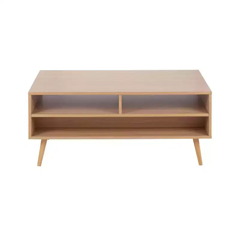 Tavolino da Salotto: Rettangolare Moderno Bianco con Cassetti e Ripiani, Struttura in Composito di Legno, Mobili da Salotto