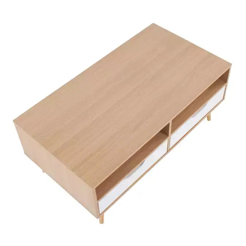 Tavolino da Salotto: Rettangolare Moderno Bianco con Cassetti e Ripiani, Struttura in Composito di Legno, Mobili da Salotto