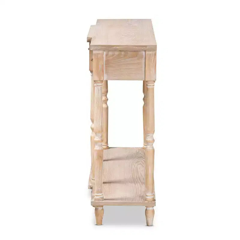 Hallan Wood Consolle 3 Cassetti Rovere Marrone - Baxton Studio: Sbiancato, Maniglie color Oro Antico, Ripiano Inferiore