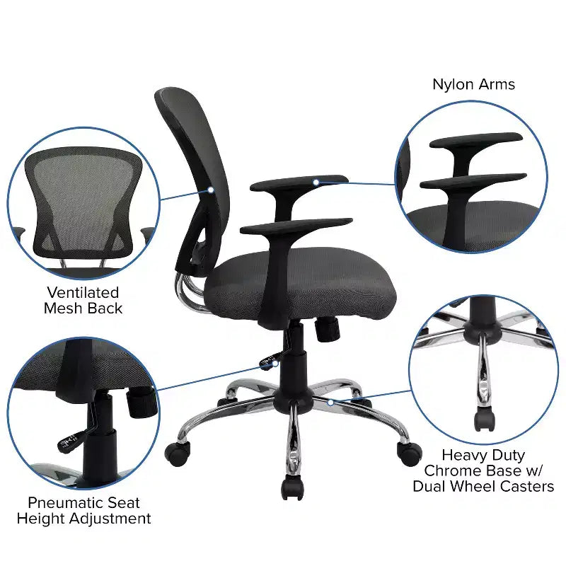 Sedia da ufficio girevole Flash Furniture con schienale a rete, base e braccioli cromati