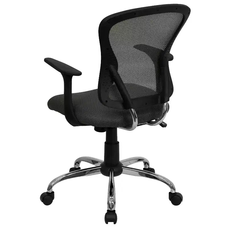 Sedia da ufficio girevole Flash Furniture con schienale a rete, base e braccioli cromati
