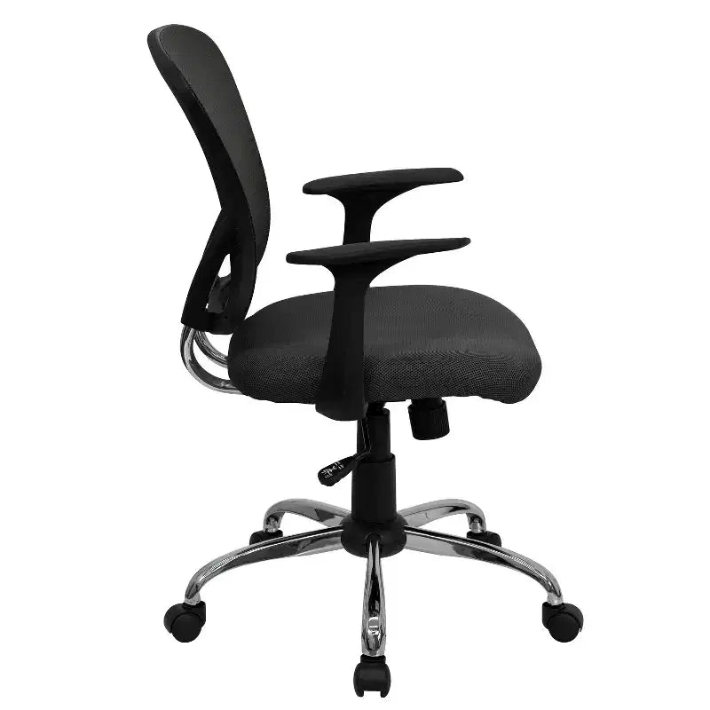 Sedia da ufficio girevole Flash Furniture con schienale a rete, base e braccioli cromati