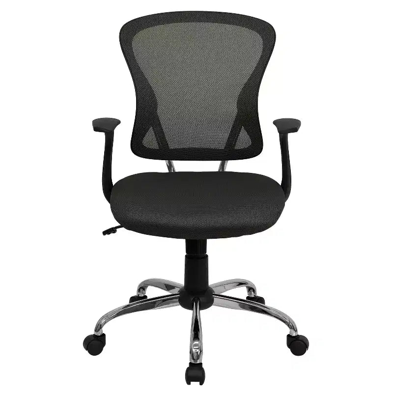 Sedia da ufficio girevole Flash Furniture con schienale a rete, base e braccioli cromati