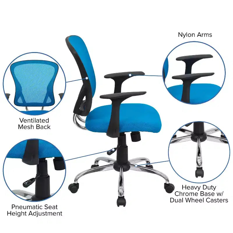 Sedia da ufficio girevole Flash Furniture con schienale a rete, base e braccioli cromati