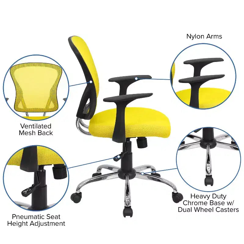 Sedia da ufficio girevole Flash Furniture con schienale a rete, base e braccioli cromati