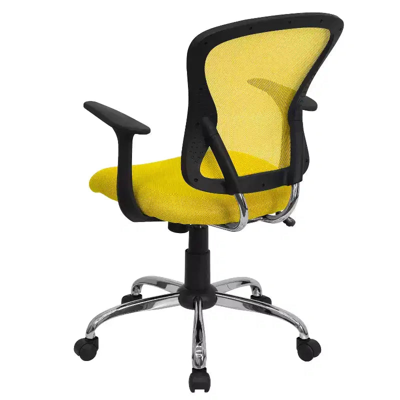 Sedia da ufficio girevole Flash Furniture con schienale a rete, base e braccioli cromati