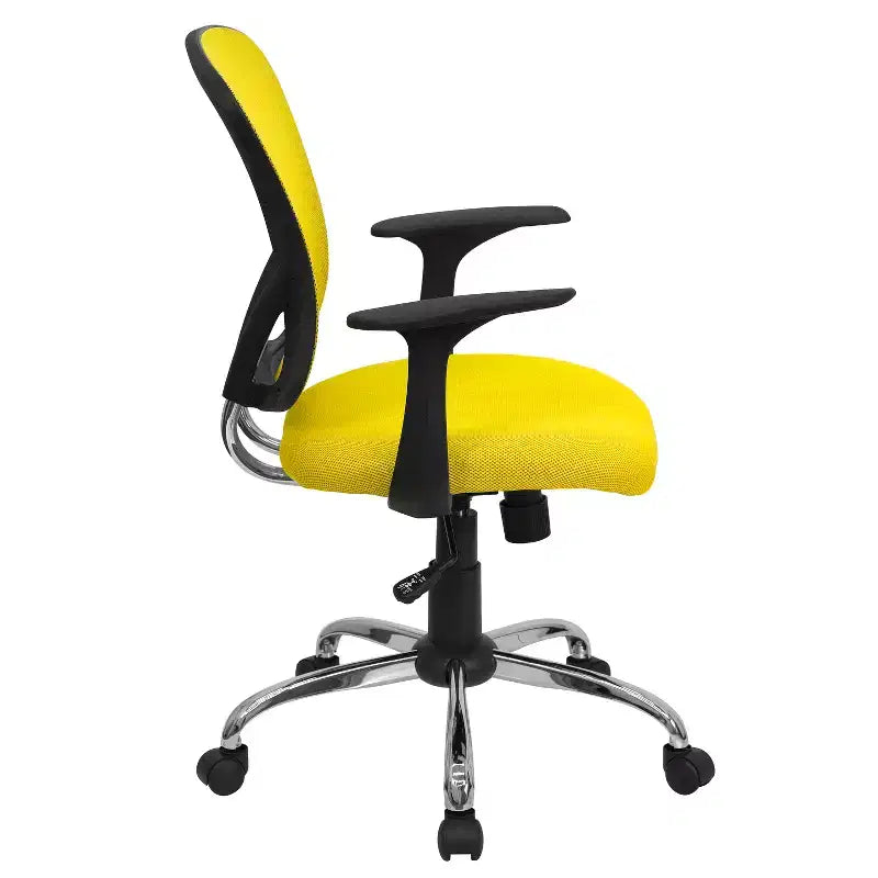 Sedia da ufficio girevole Flash Furniture con schienale a rete, base e braccioli cromati