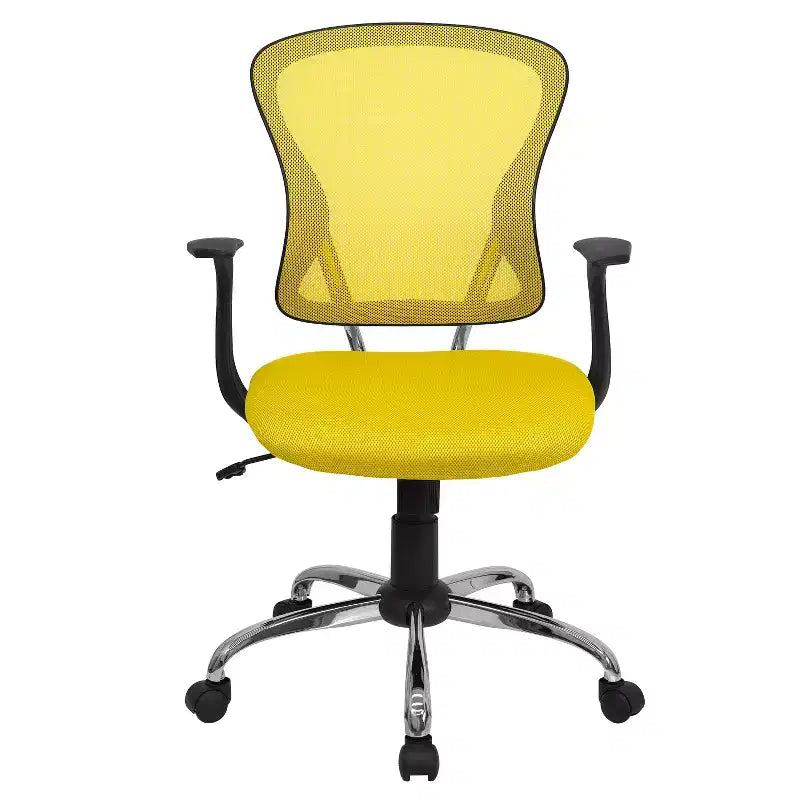 Sedia da ufficio girevole Flash Furniture con schienale a rete, base e braccioli cromati