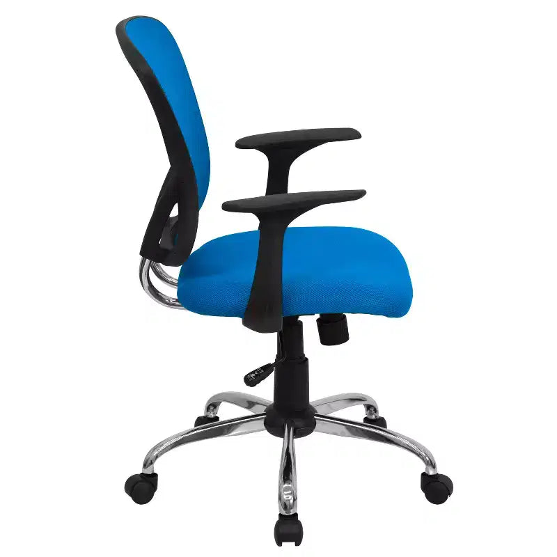 Sedia da ufficio girevole Flash Furniture con schienale a rete, base e braccioli cromati
