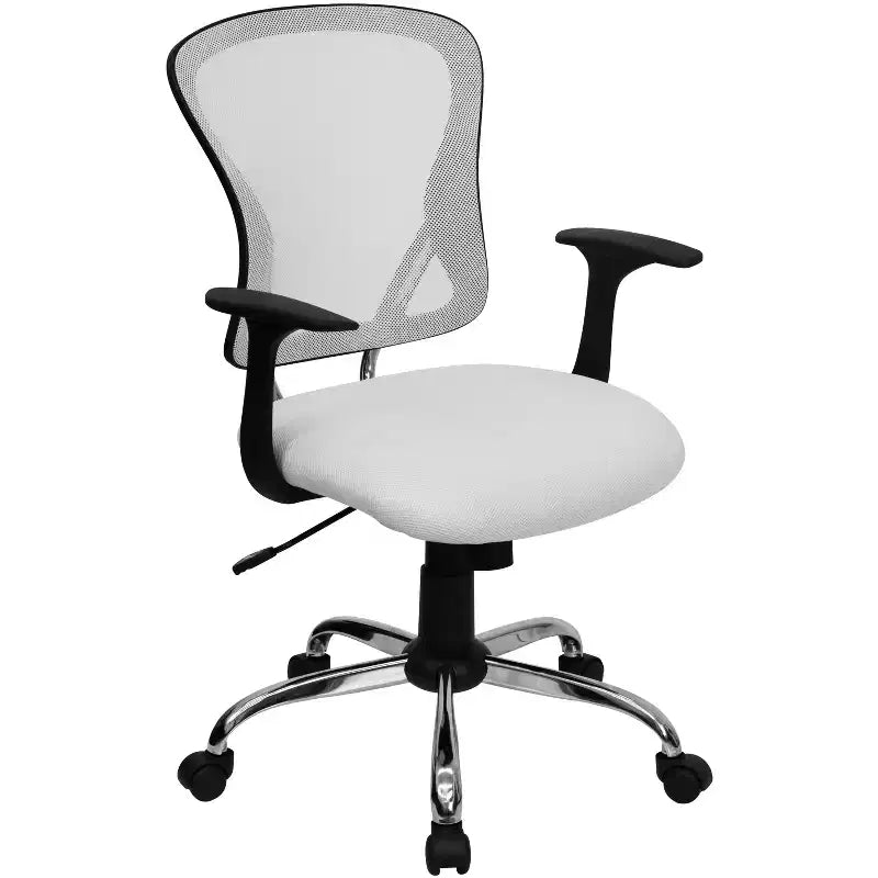 Sedia da ufficio girevole Flash Furniture con schienale a rete, base e braccioli cromati