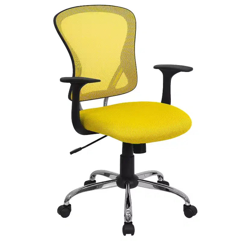 Sedia da ufficio girevole Flash Furniture con schienale a rete, base e braccioli cromati
