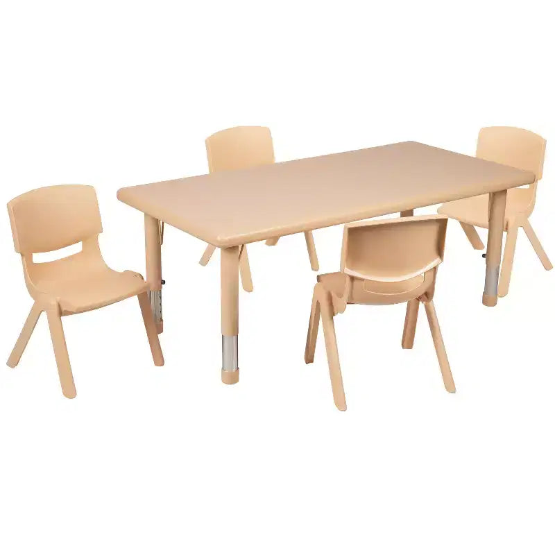 Tavolo da attività rettangolare in plastica regolabile in altezza 24L x 48P con 4 sedie