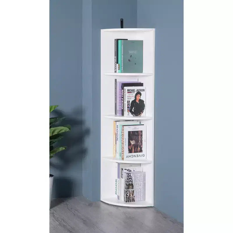 Basicwise Scaffale ad angolo in legno a 4 ripiani, durevole, perfetto per mini case, uffici, scaffali per camera da letto, aula e biblioteca, bianco
