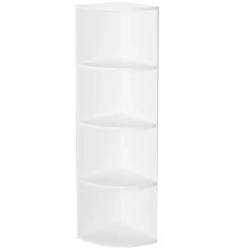Basicwise Scaffale ad angolo in legno a 4 ripiani, durevole, perfetto per mini case, uffici, scaffali per camera da letto, aula e biblioteca, bianco