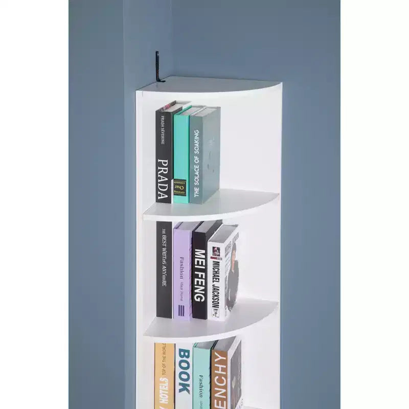 Basicwise Scaffale ad angolo in legno a 4 ripiani, durevole, perfetto per mini case, uffici, scaffali per camera da letto, aula e biblioteca, bianco