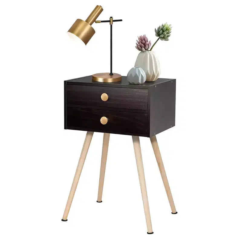 2 Comodini/Tavolini da Divano/Tavolini Terminali Moderni di Metà Secolo a 2 Cassetti color Espresso