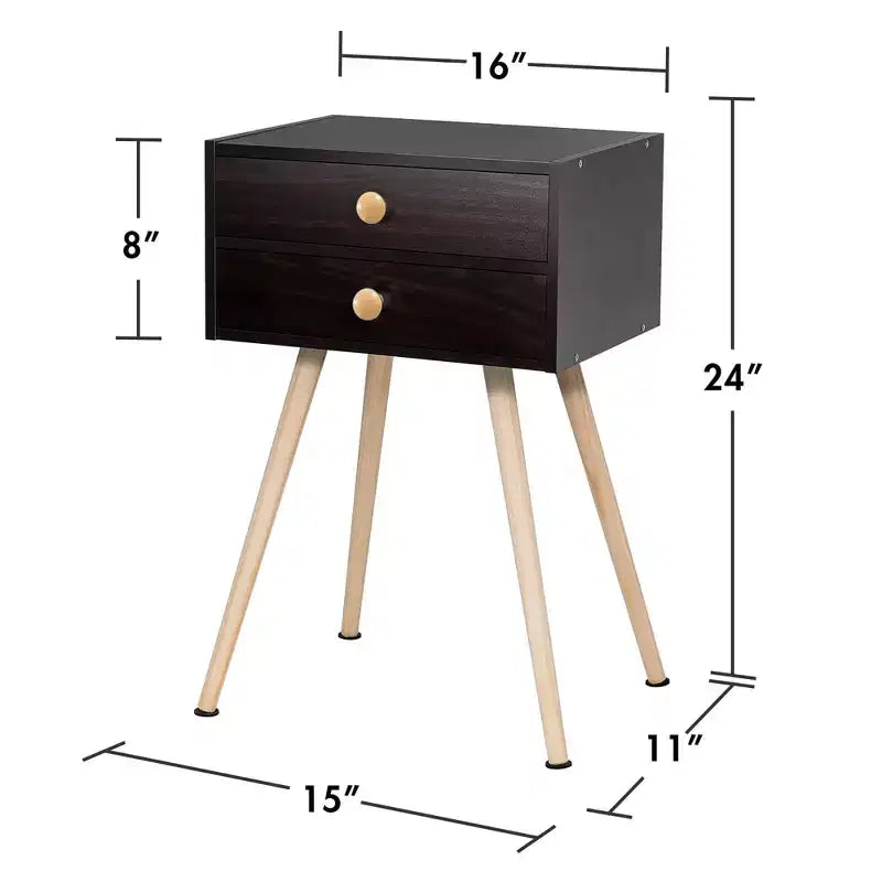 2 Comodini/Tavolini da Divano/Tavolini Terminali Moderni di Metà Secolo a 2 Cassetti color Espresso