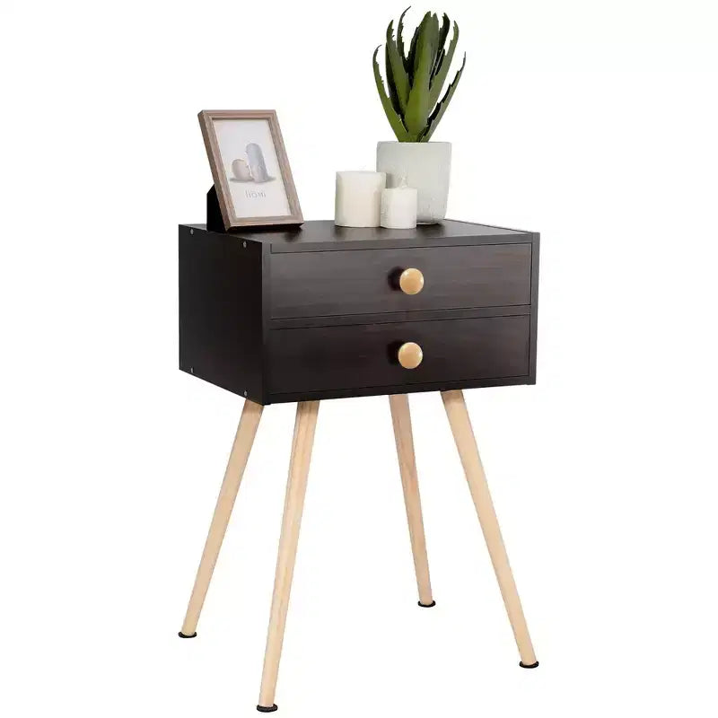 2 Comodini/Tavolini da Divano/Tavolini Terminali Moderni di Metà Secolo a 2 Cassetti color Espresso