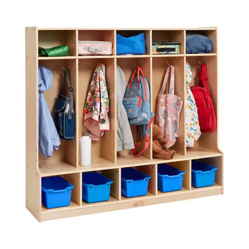 Ecr4kids Armadietto a 5 Scomparti con Panca e 5 Cesti Contenitori a Coda di Rondine, Mobili per Bambini