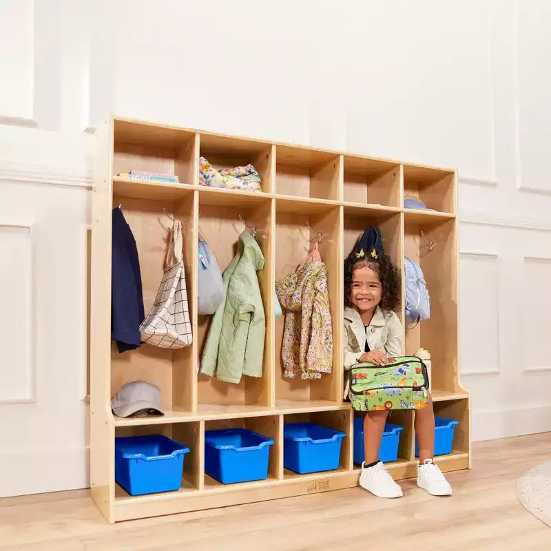 Ecr4kids Armadietto a 5 Scomparti con Panca e 5 Cesti Contenitori a Coda di Rondine, Mobili per Bambini