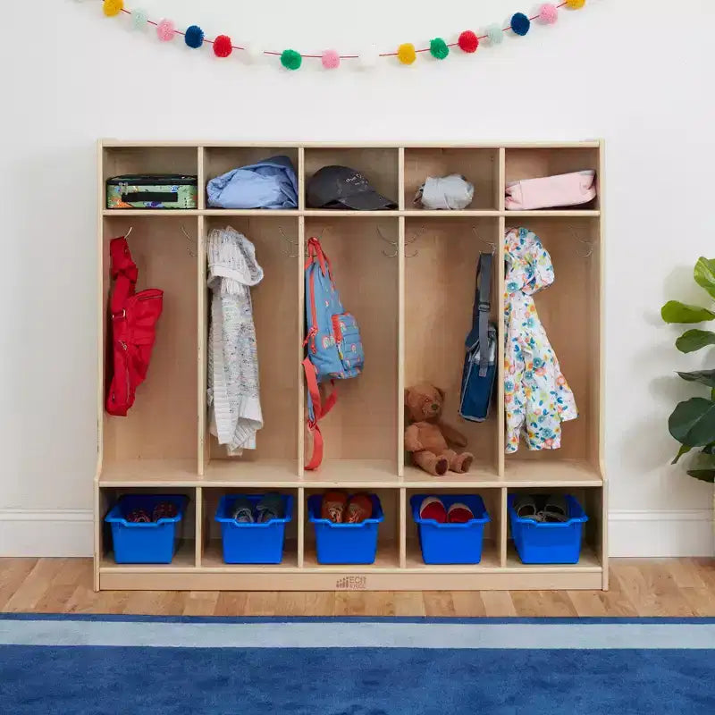 Ecr4kids Armadietto a 5 Scomparti con Panca e 5 Cesti Contenitori a Coda di Rondine, Mobili per Bambini