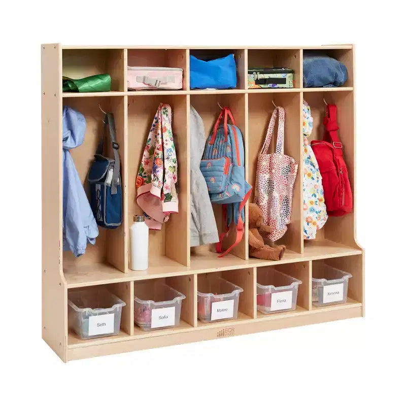 Ecr4kids Armadietto a 5 Scomparti con Panca e 5 Cesti Contenitori a Coda di Rondine, Mobili per Bambini
