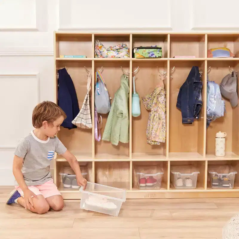 Ecr4kids Armadietto a 5 Scomparti con Panca e 5 Cesti Contenitori a Coda di Rondine, Mobili per Bambini