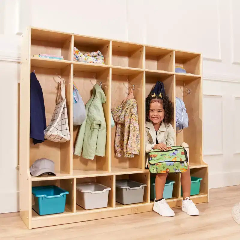 Ecr4kids Armadietto a 5 Scomparti con Panca e 5 Cesti Contenitori a Coda di Rondine, Mobili per Bambini