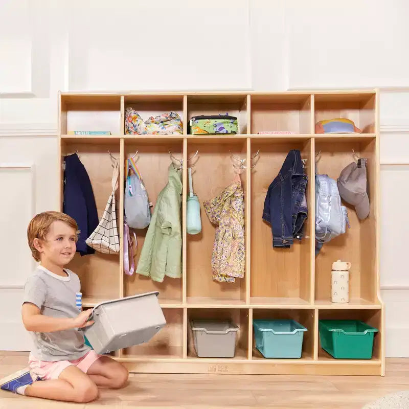 Ecr4kids Armadietto a 5 Scomparti con Panca e 5 Cesti Contenitori a Coda di Rondine, Mobili per Bambini