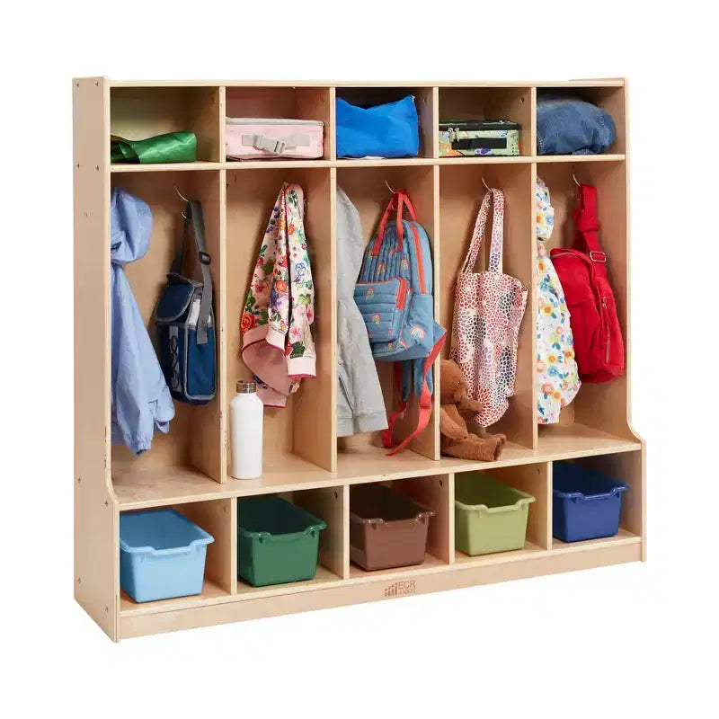 Ecr4kids Armadietto a 5 Scomparti con Panca e 5 Cesti Contenitori a Coda di Rondine, Mobili per Bambini