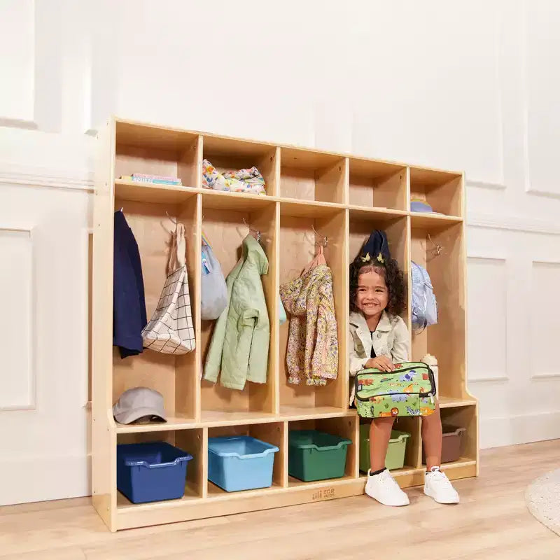 Ecr4kids Armadietto a 5 Scomparti con Panca e 5 Cesti Contenitori a Coda di Rondine, Mobili per Bambini