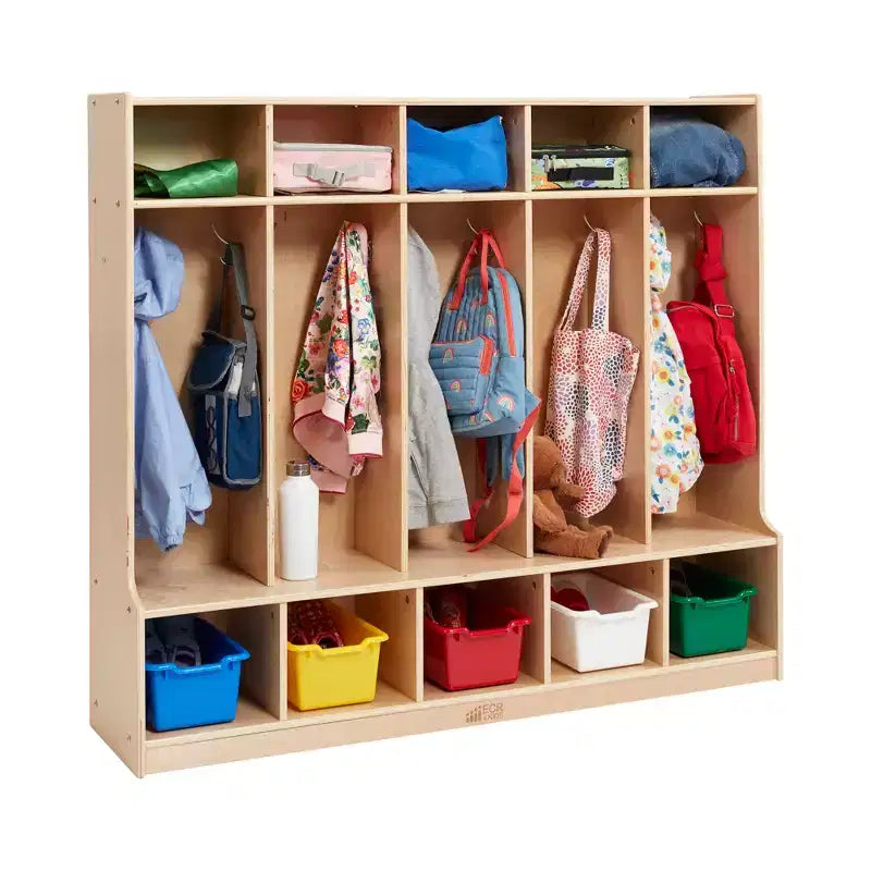 Ecr4kids Armadietto a 5 Scomparti con Panca e 5 Cesti Contenitori a Coda di Rondine, Mobili per Bambini