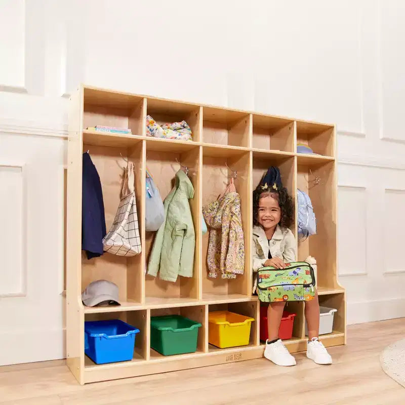 Ecr4kids Armadietto a 5 Scomparti con Panca e 5 Cesti Contenitori a Coda di Rondine, Mobili per Bambini