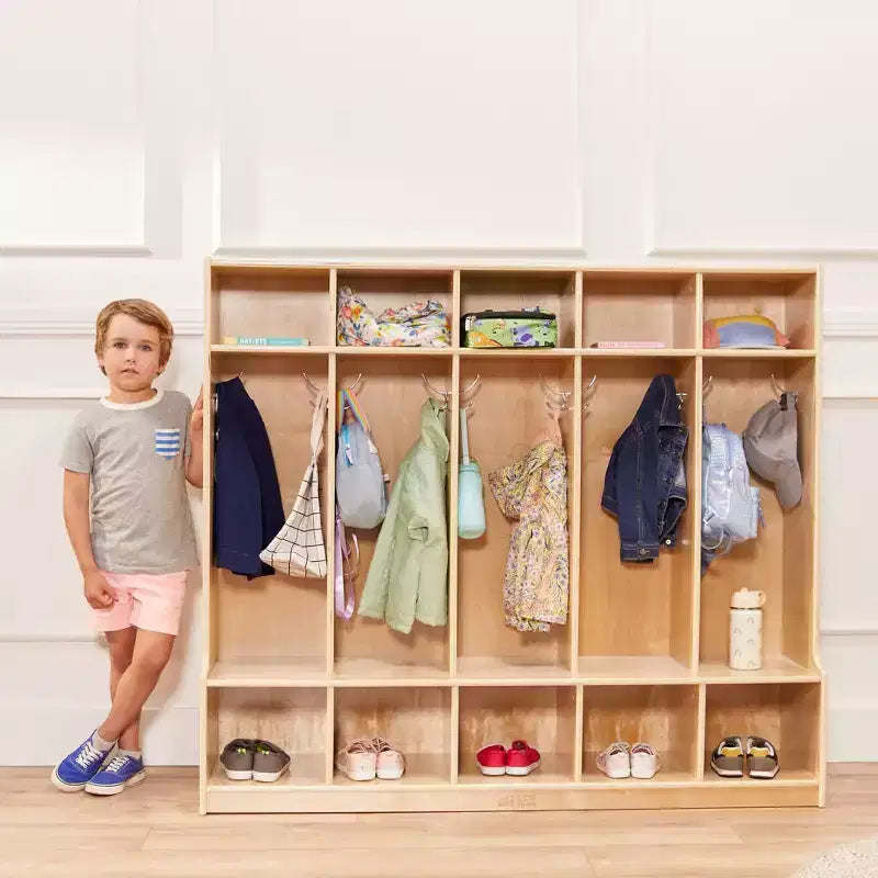 Ecr4kids Armadietto a 5 Scomparti con Panca e 5 Cesti Contenitori a Coda di Rondine, Mobili per Bambini
