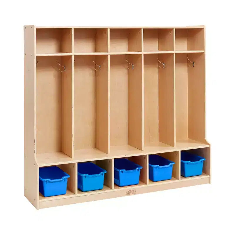 Ecr4kids Armadietto a 5 Scomparti con Panca e 5 Cesti Contenitori a Coda di Rondine, Mobili per Bambini