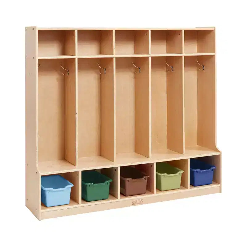 Ecr4kids Armadietto a 5 Scomparti con Panca e 5 Cesti Contenitori a Coda di Rondine, Mobili per Bambini