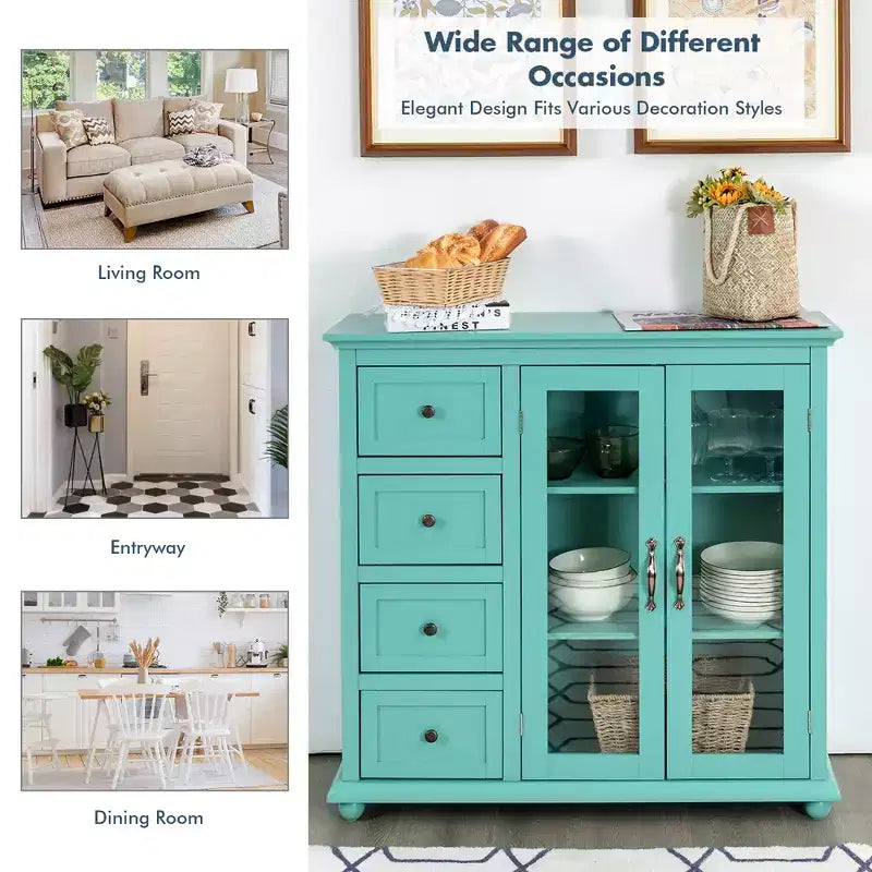 Credenza Buffet Tavolo Mobile Dispensa Cucina con Cassetti e Ante Bianco\Blu\Verde
