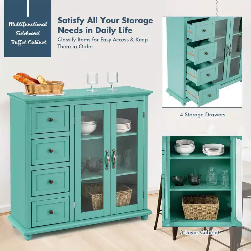 Credenza Buffet Tavolo Mobile Dispensa Cucina con Cassetti e Ante Bianco\Blu\Verde