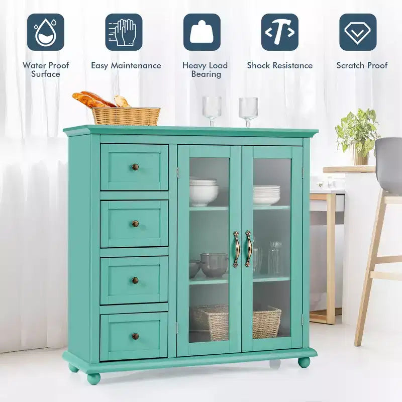 Credenza Buffet Tavolo Mobile Dispensa Cucina con Cassetti e Ante Bianco\Blu\Verde