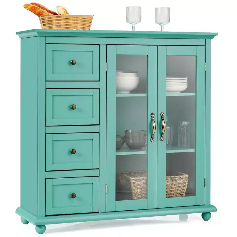 Credenza Buffet Tavolo Mobile Dispensa Cucina con Cassetti e Ante Bianco\Blu\Verde