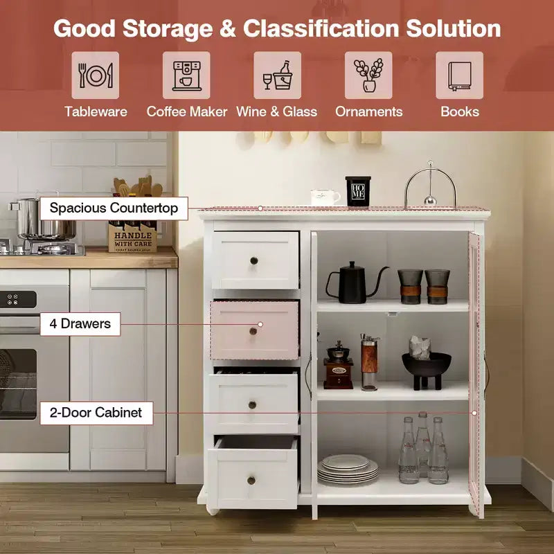 Credenza Buffet Tavolo Mobile Dispensa Cucina con Cassetti e Ante Bianco\Blu\Verde